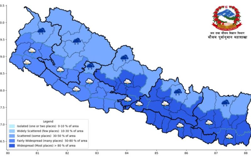 मनसुनी प्रभाव बढ्यो, मधेशदेखि गण्डकीसम्म वर्षाको जोखिम